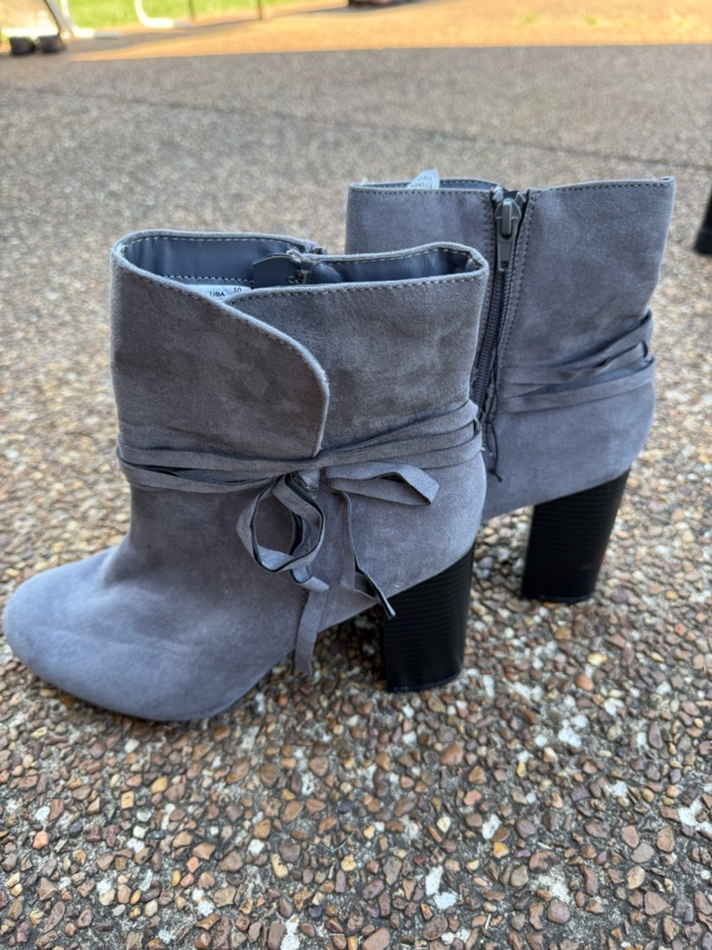 Women's Gray Suede Ankle Boots with Tie Detail